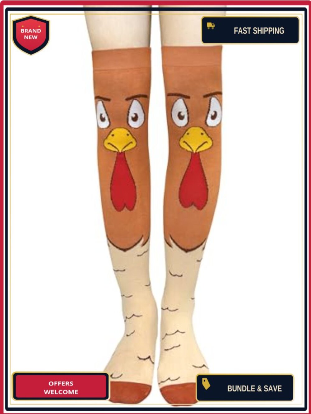 Funny Chicken Leg Socks Knee-High Cotton Blend Thanksgiving Novelty Gift